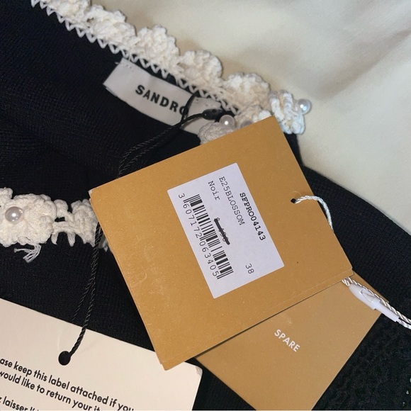 NEW! SANDRO- MAXI DRESS WITH CROCHET DETAILING Black White Size Small Summer - Picture 14 of 14